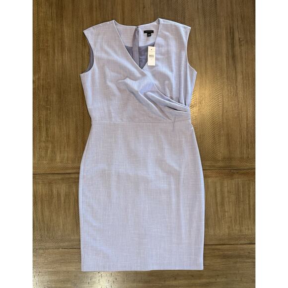 NWT Ann Taylor Blue Textured Stretch Side Tuck Wrap Sheath Dress Size 10 $159 - Picture 15 of 15